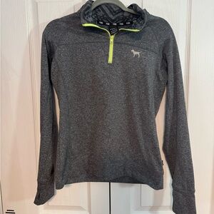 VS PINK quarter zip Heather gray and green athletic top thumb holes medium